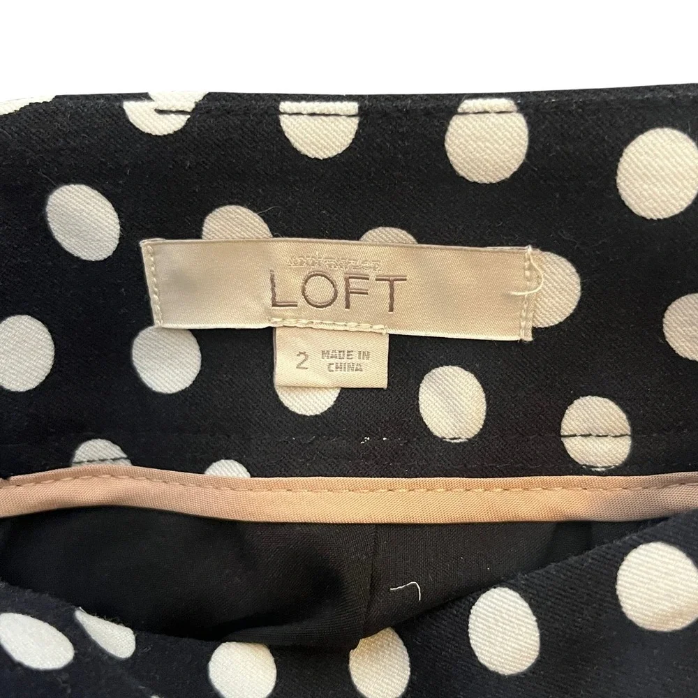 Loft Polka‎ Dot Pencil Skirt Womens 2 Black White Retro Pinup Rockabilly Office